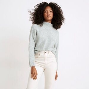 Madewell Dillon Mock Neck Wool Sweater in Heather Mint